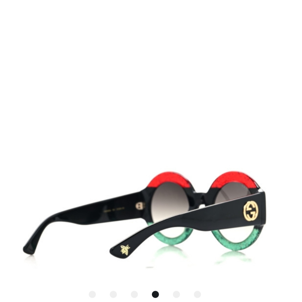 Gucci Black and Red Round Frame Sunglasses - Picture 3 of 9